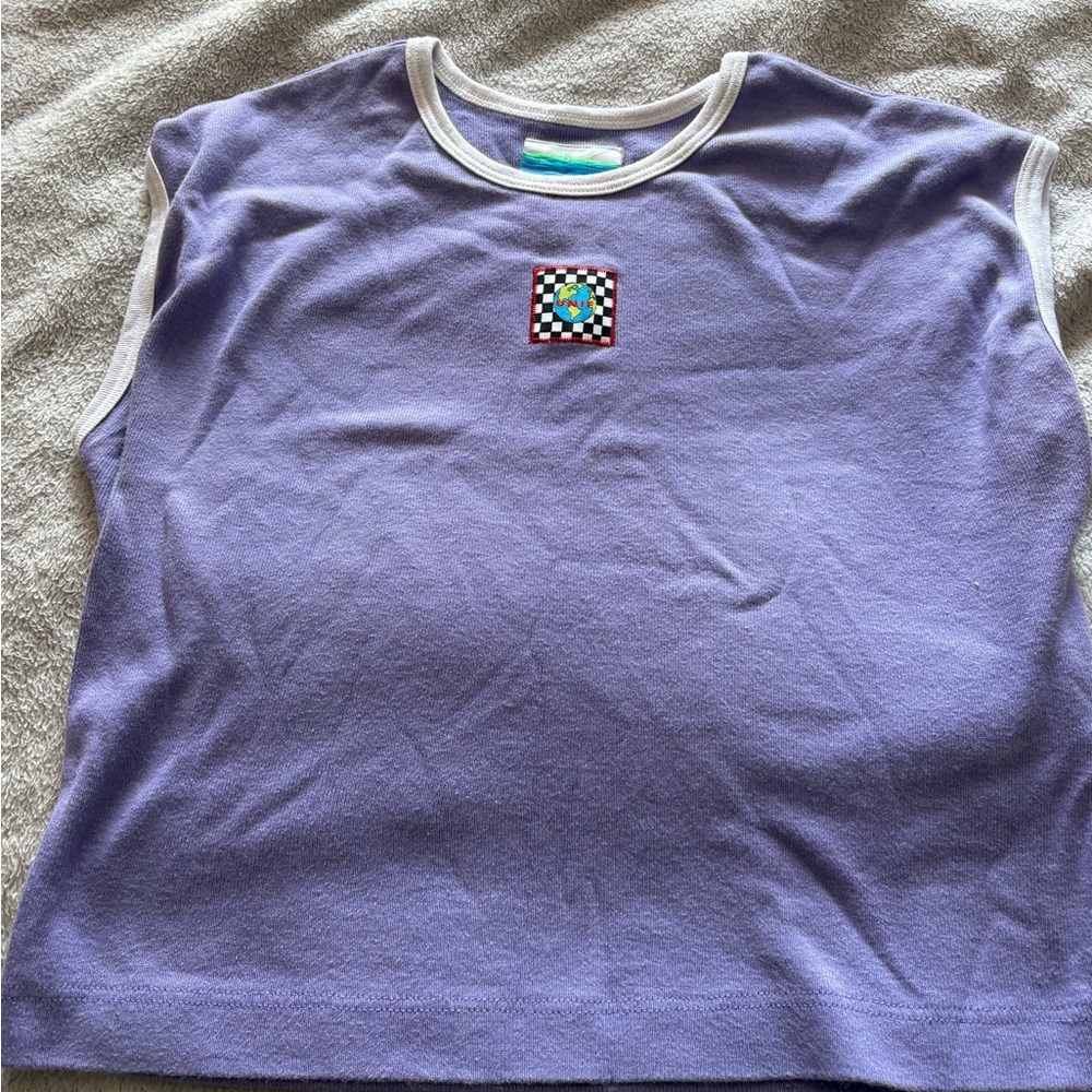 UNIF Lavender Sleeveless Crop Top with Checkerboard Globe Patch